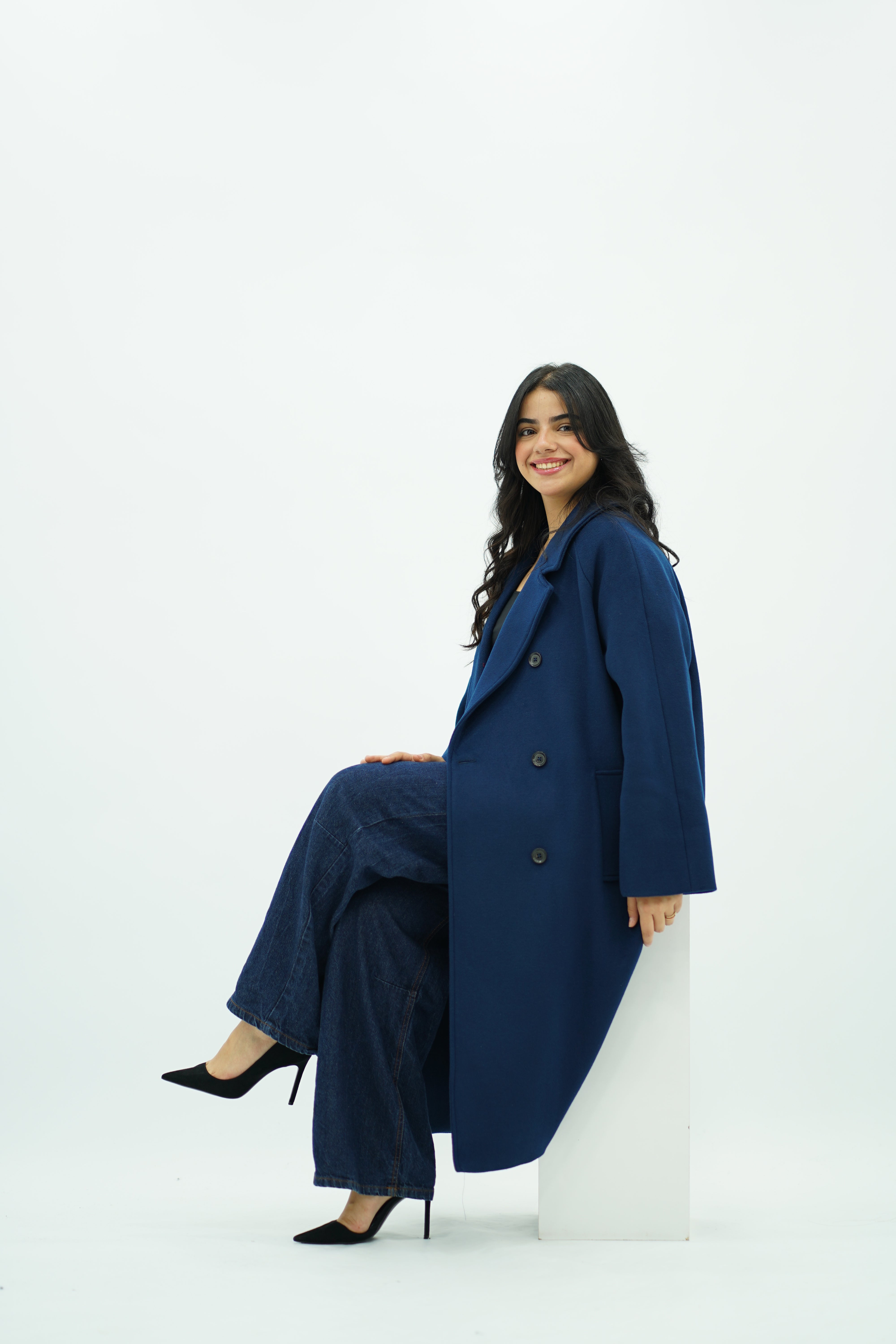 Manteau Oversize de Laine Bleu Marine