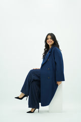 Manteau Oversize de Laine Bleu Marine