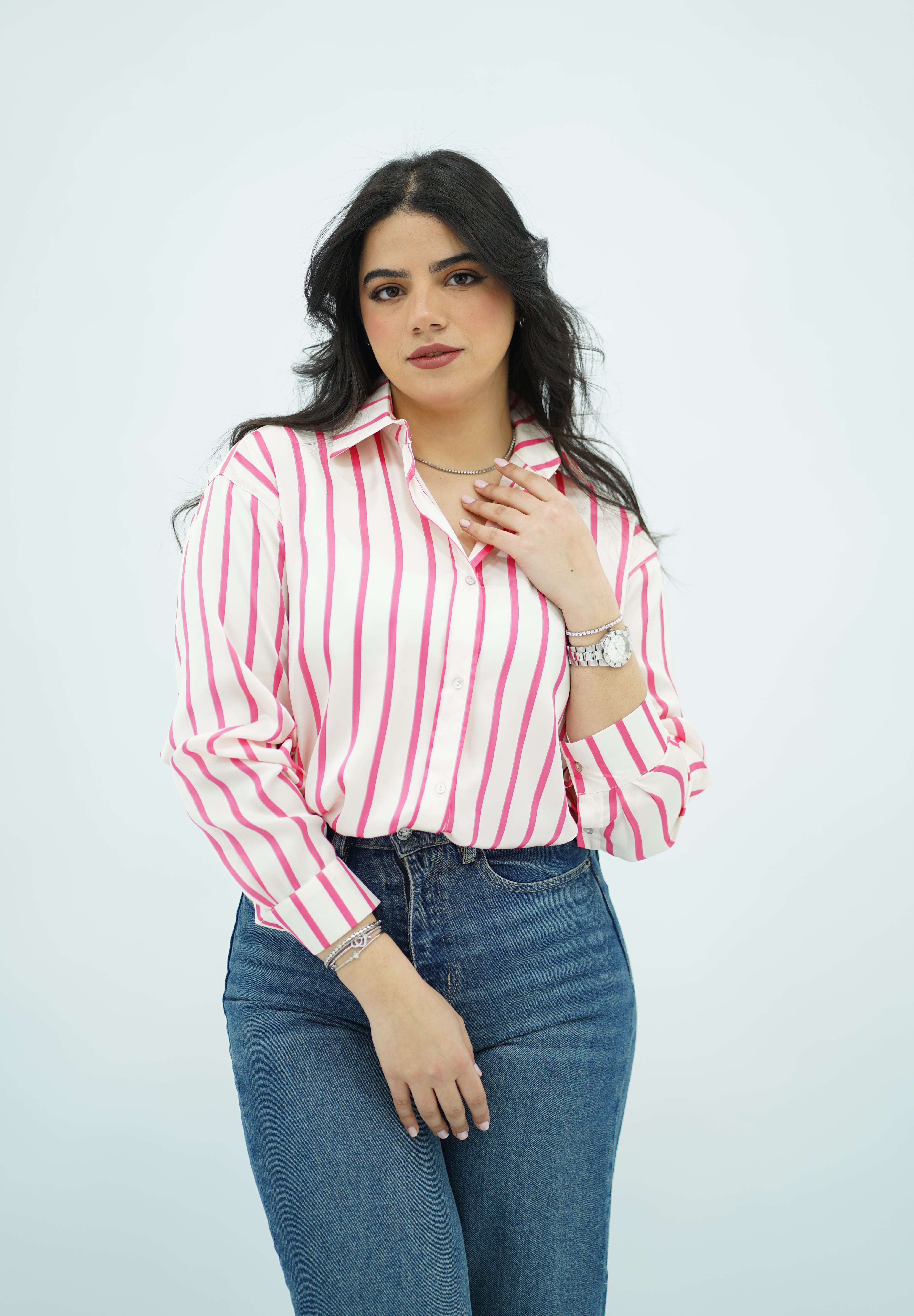 Chemise blanche en satin rayé 🌷