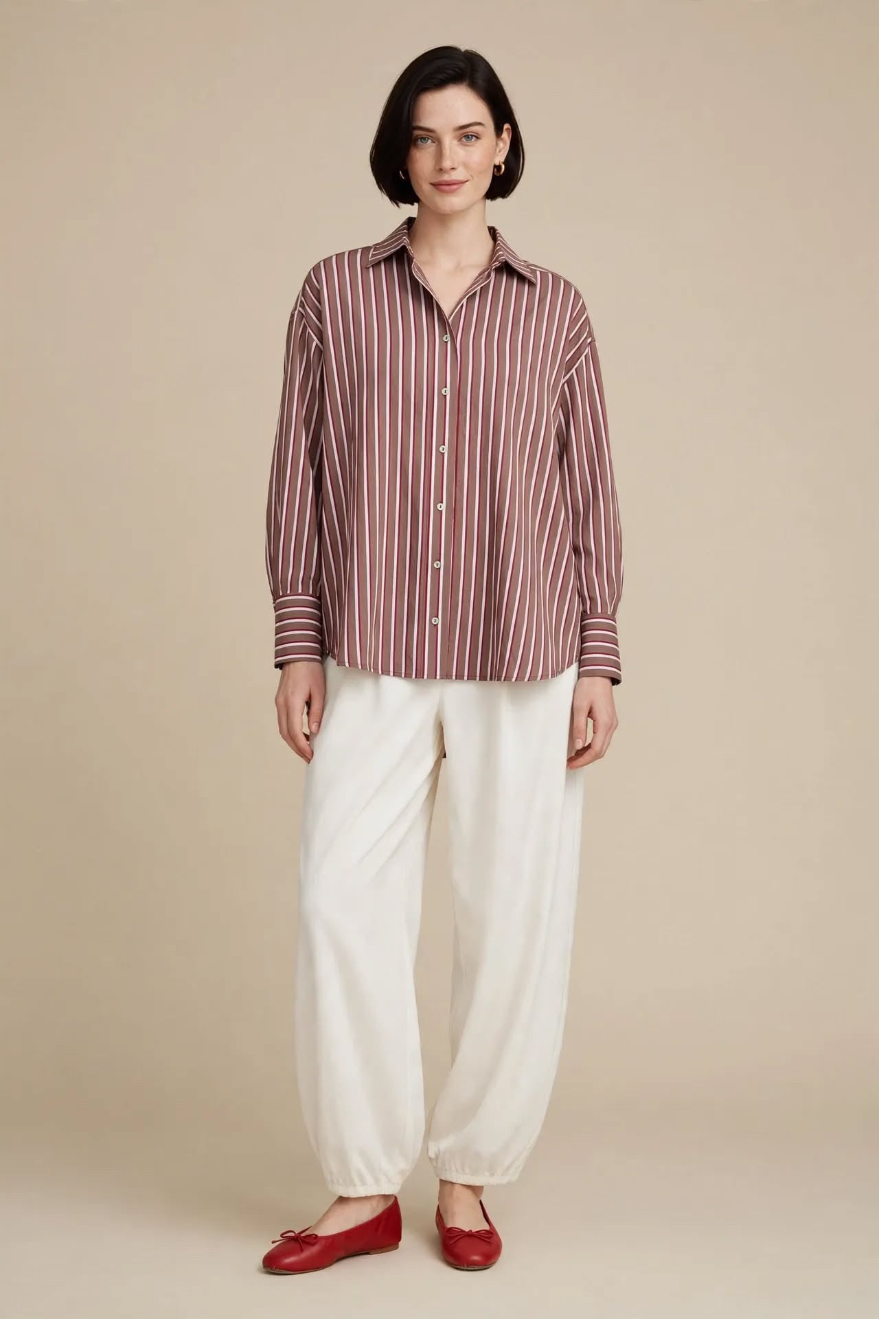 Chemise oversize à rayures bordeaux et blanches