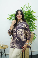 Chemise Marron En lin imprimée