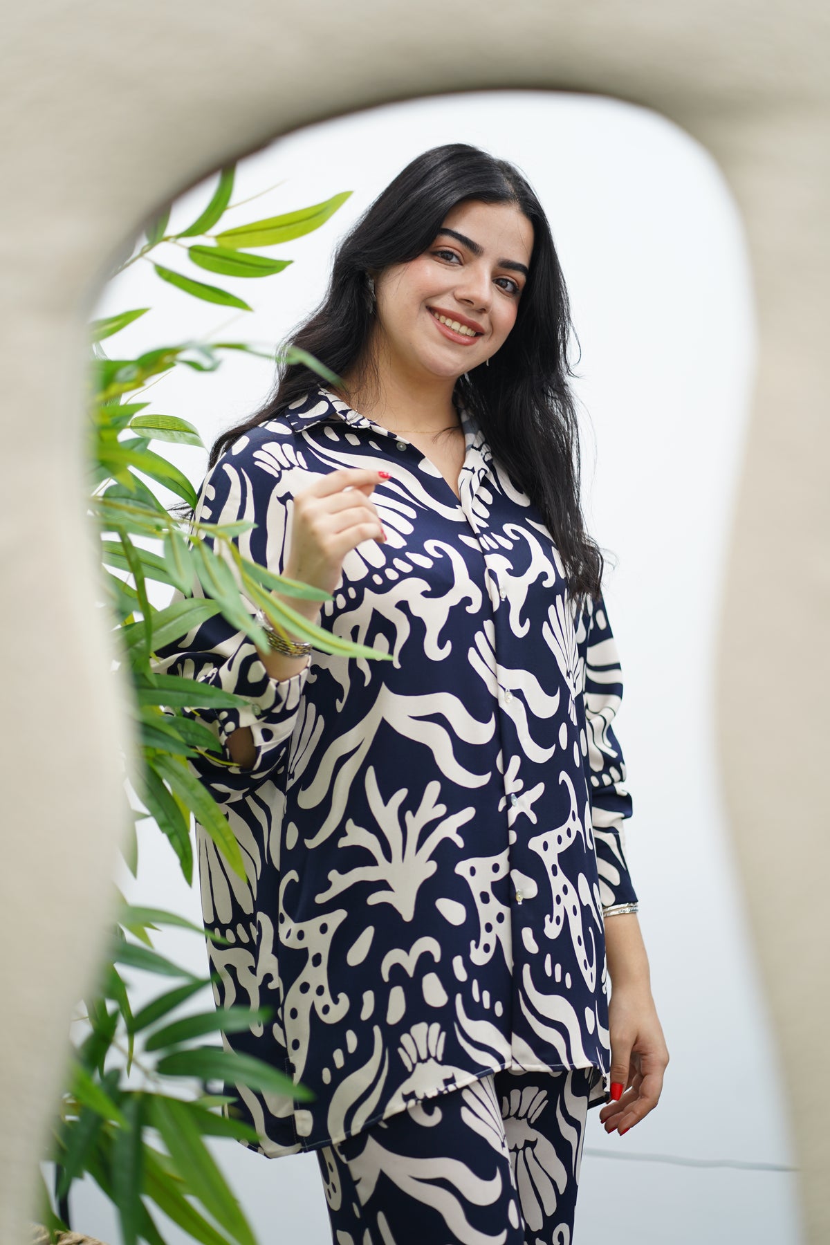 Ensemble bleu a motifs- Chemise & pantalon
