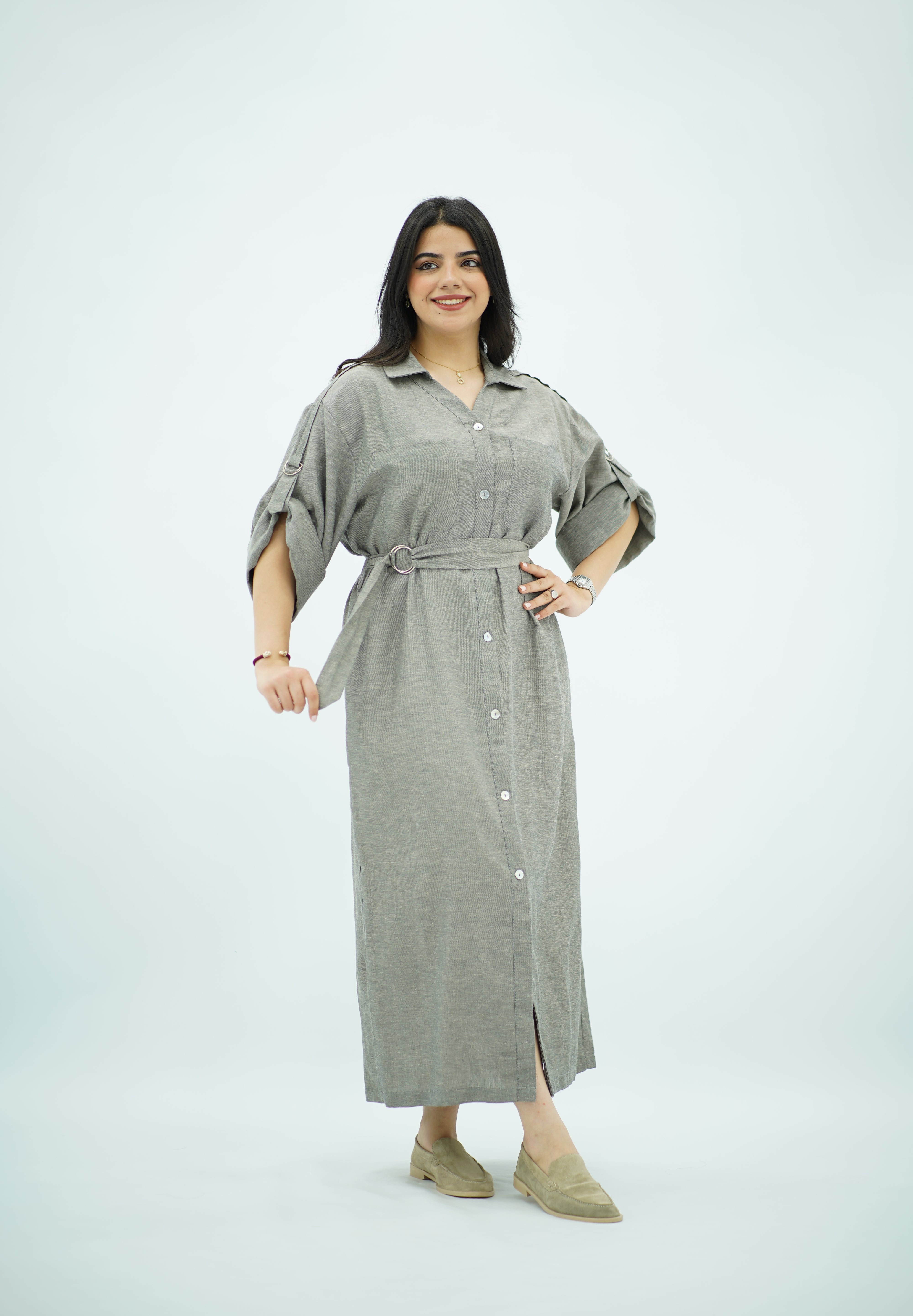 Robe Gris Longue En lin