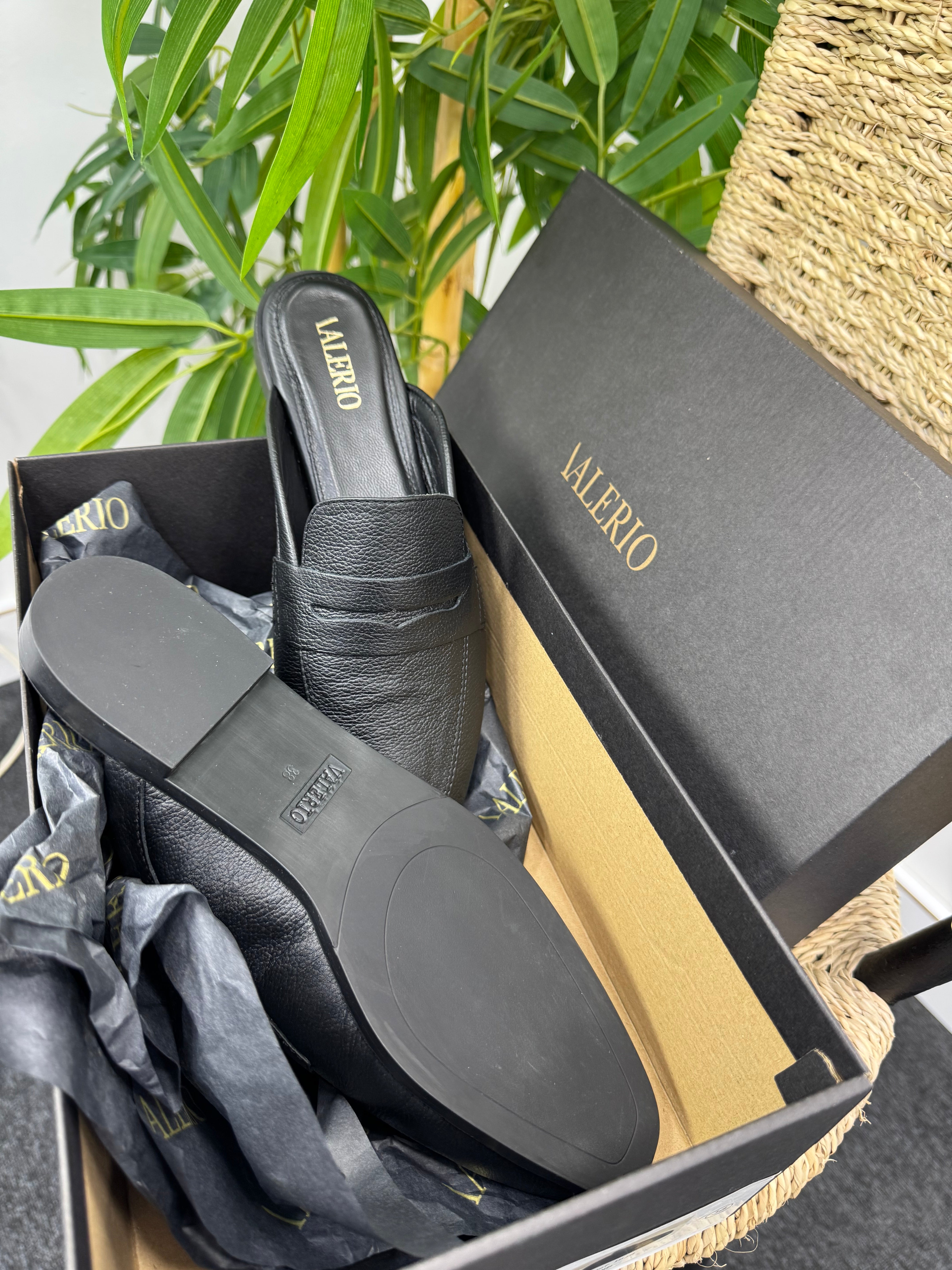 Mules en cuir 100 % véritable - noir