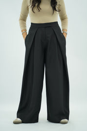 Pantalon Large Noir à Pinces