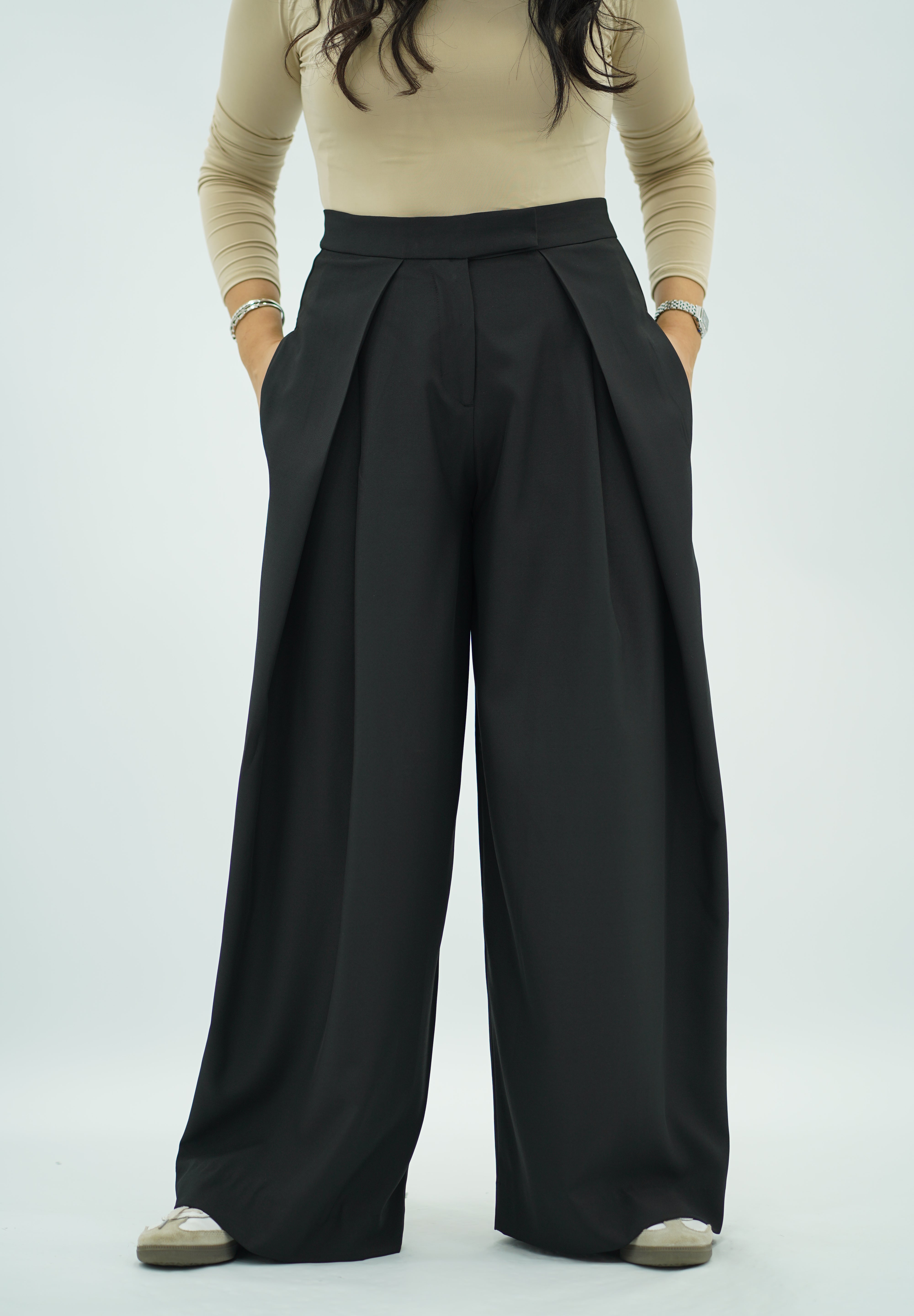 Pantalon Large Noir à Pinces