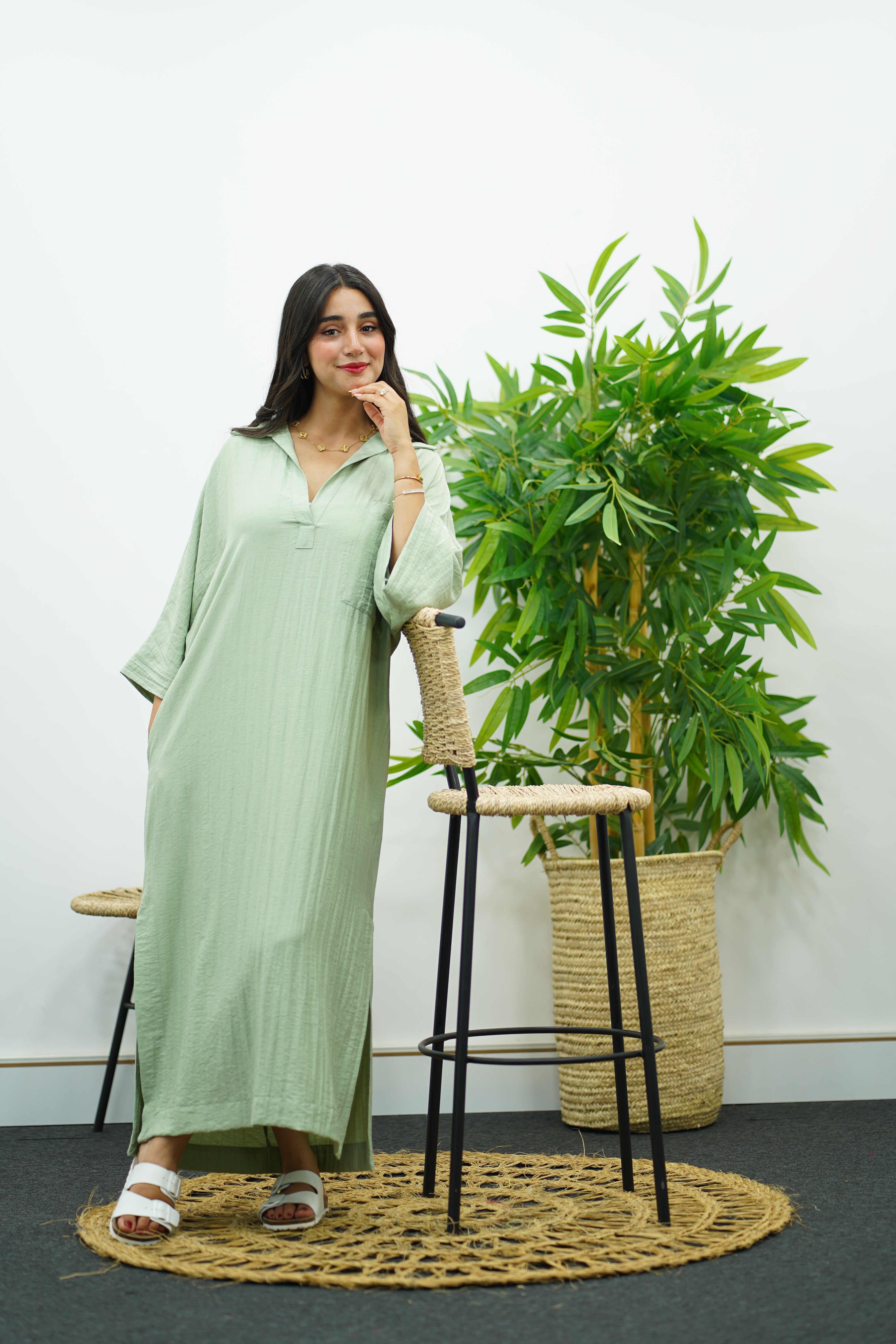 Robe Gandoura En crêpe- Vert eau
