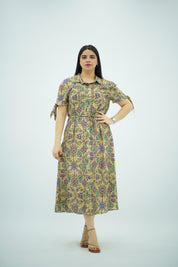 Robe Mi-Longue Fleurie Jaune