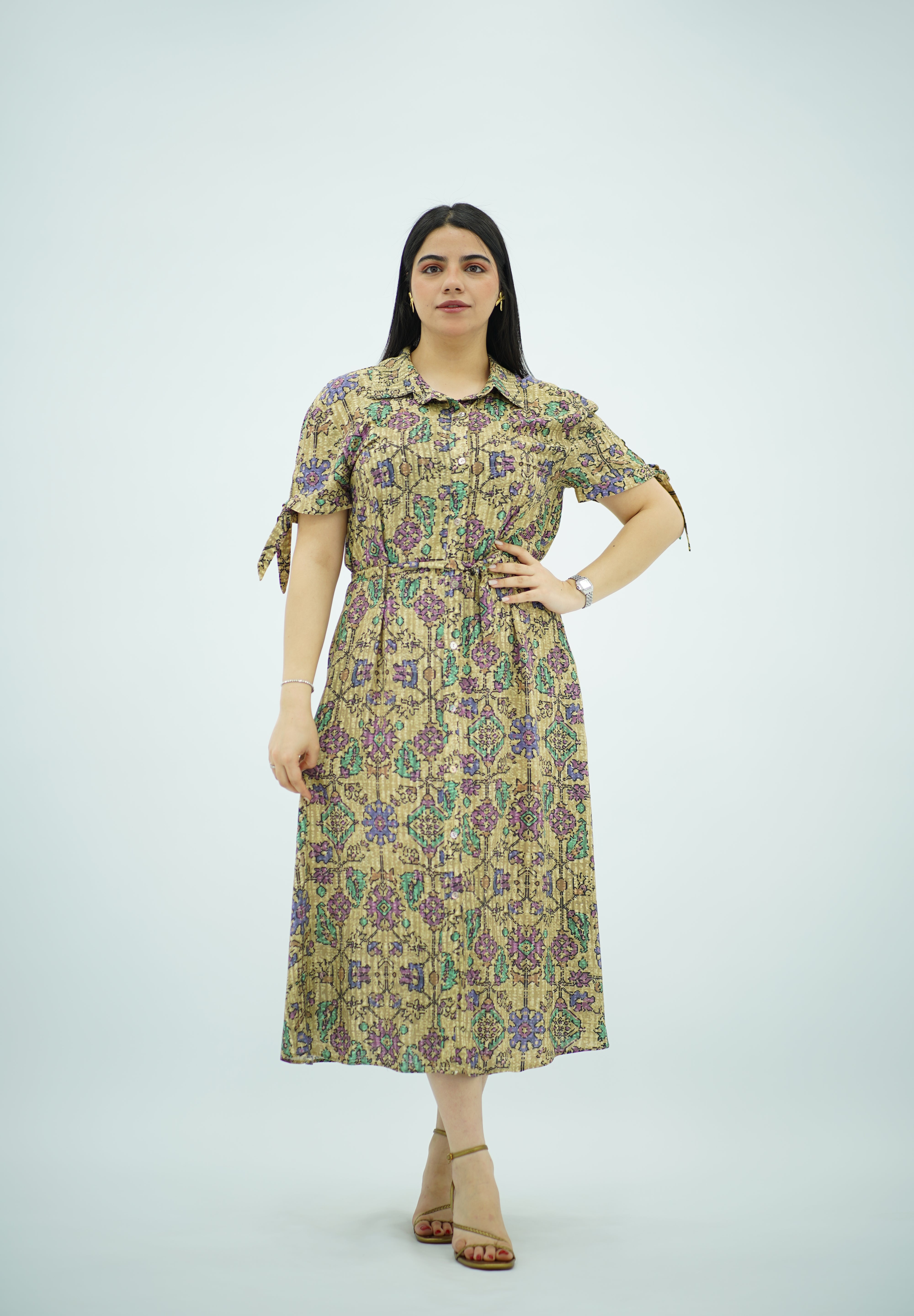Robe Mi-Longue Fleurie Jaune