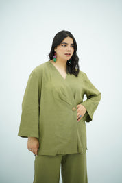 Ensemble Croisé en lin Vert olive