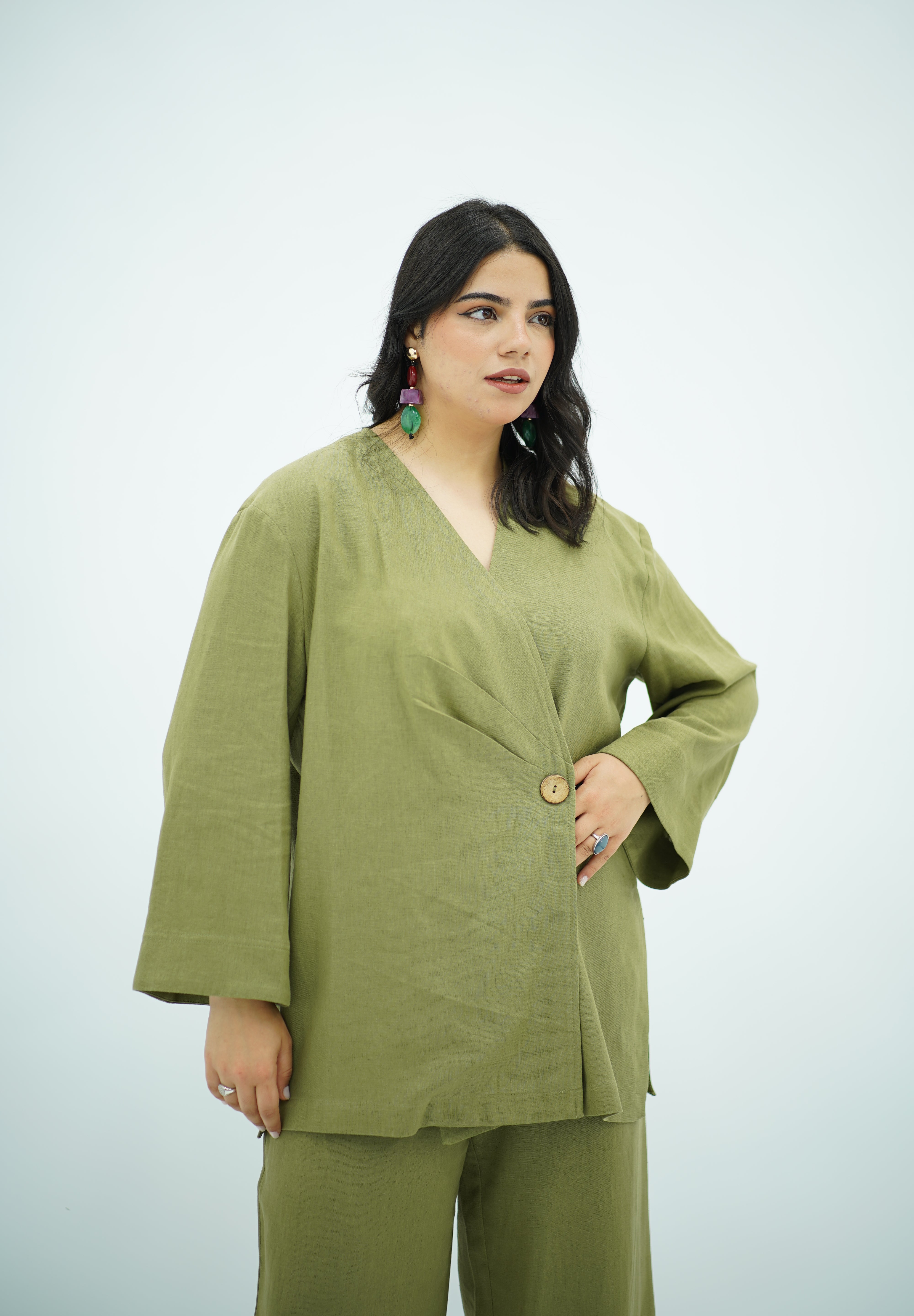 Ensemble Croisé en lin Vert olive