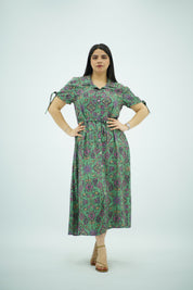 Robe Fleurie Verte Mi-Longue