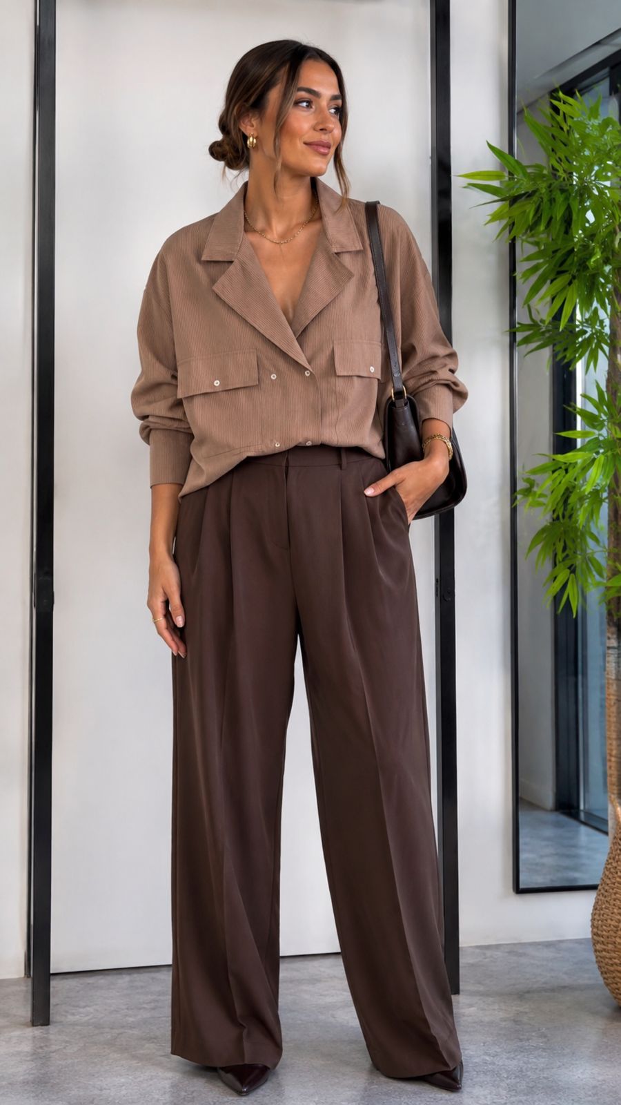 Chemise Fluide à Poches – Marron rayé