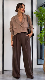Chemise Fluide à Poches – Marron rayé