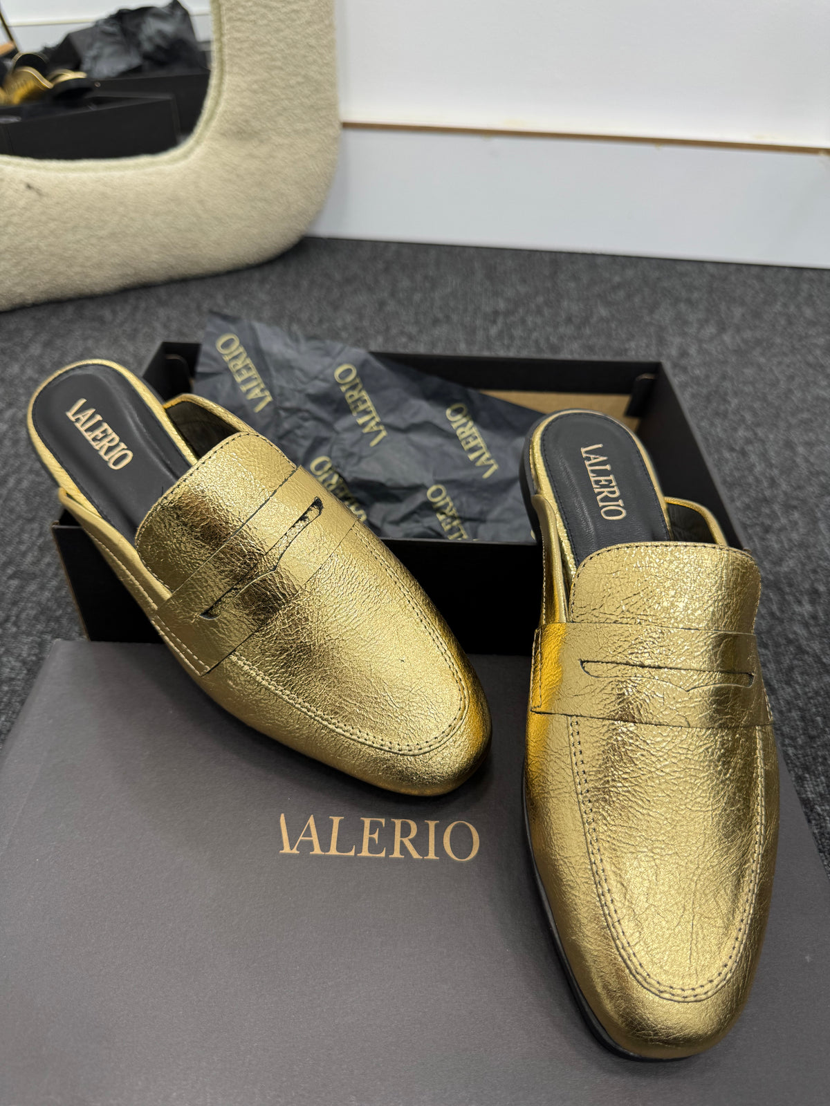 Mules en cuir 100 % cuir véritable - doré
