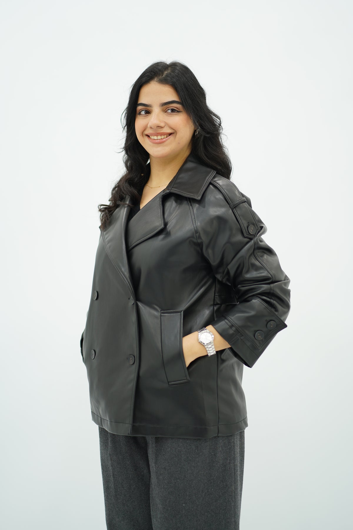 Trench Court en similicuir Noir 🖤