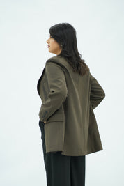 Veste Blazer Structurée Kaki Foncé