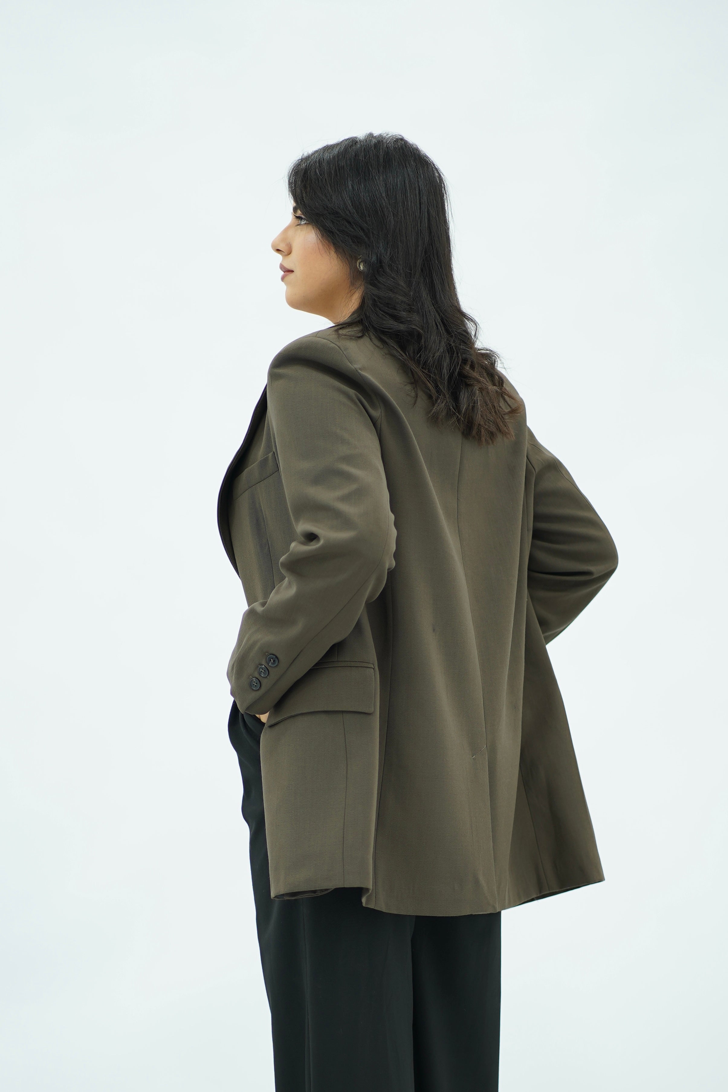 Veste Blazer Structurée Kaki Foncé