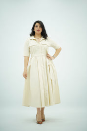 Robe Midi en popeline Blanc cassé