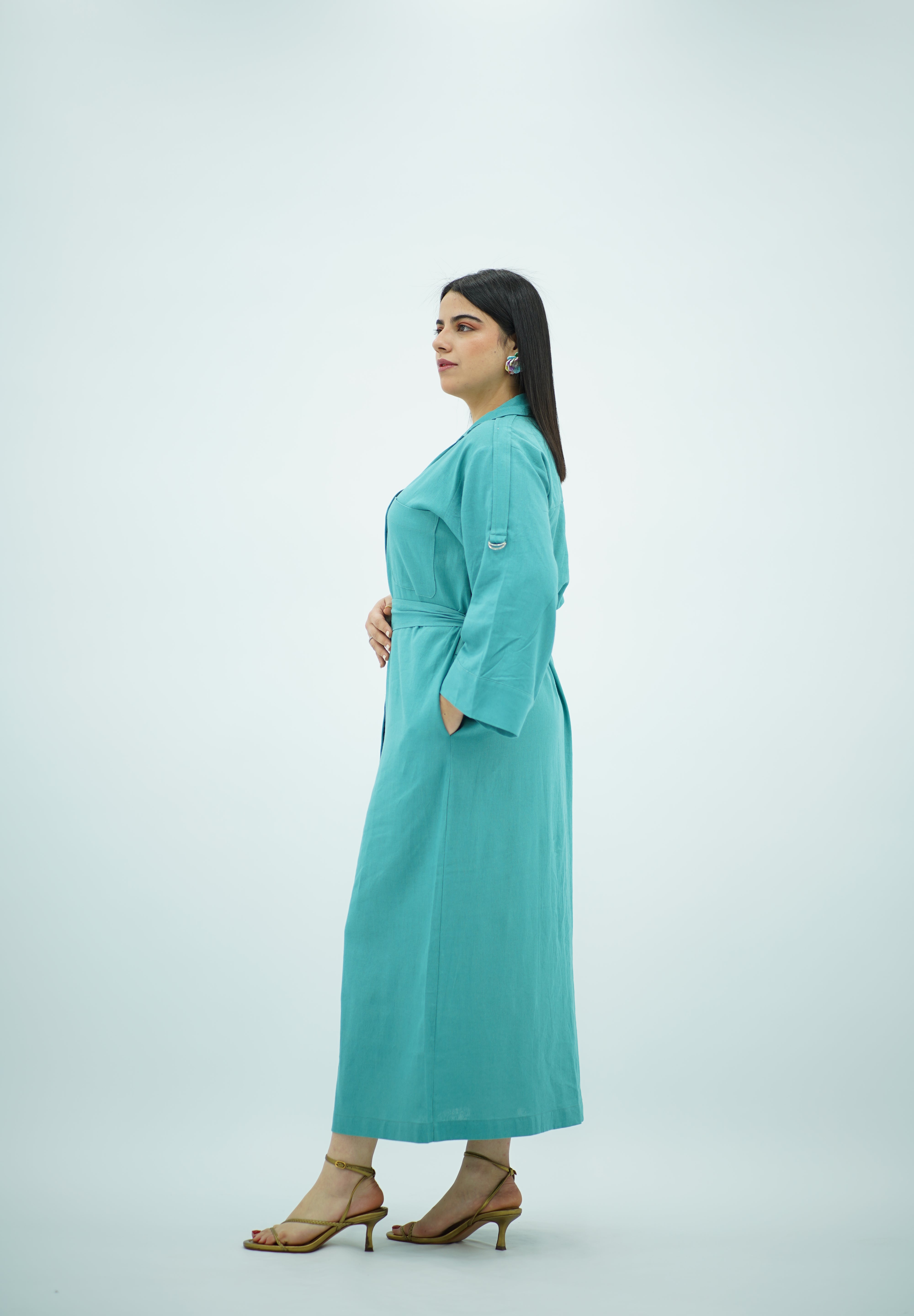 Robe en Lin Bleu Turquoise