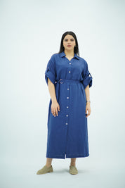 Robe En Lin Bleu indigo