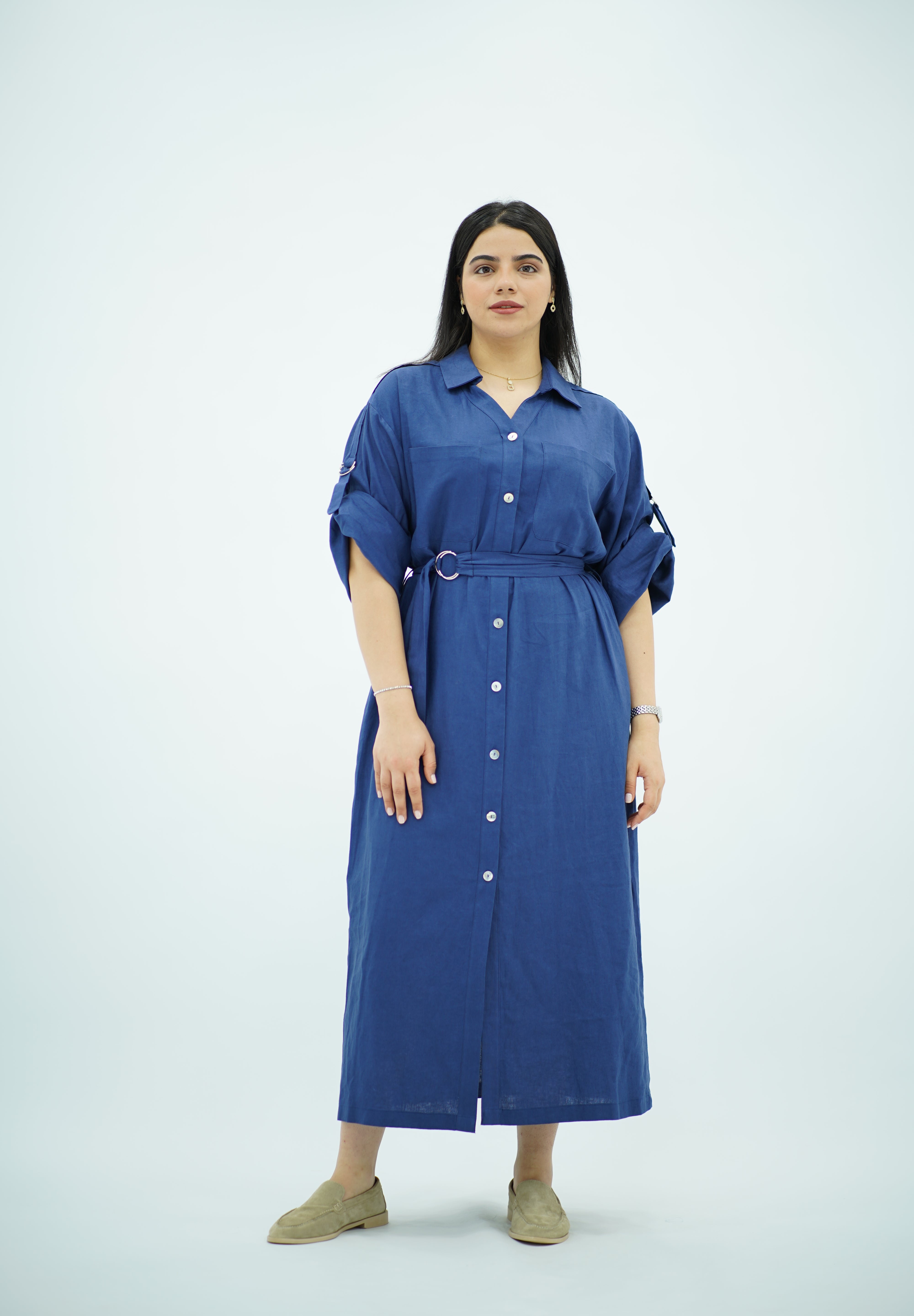 Robe En Lin Bleu indigo