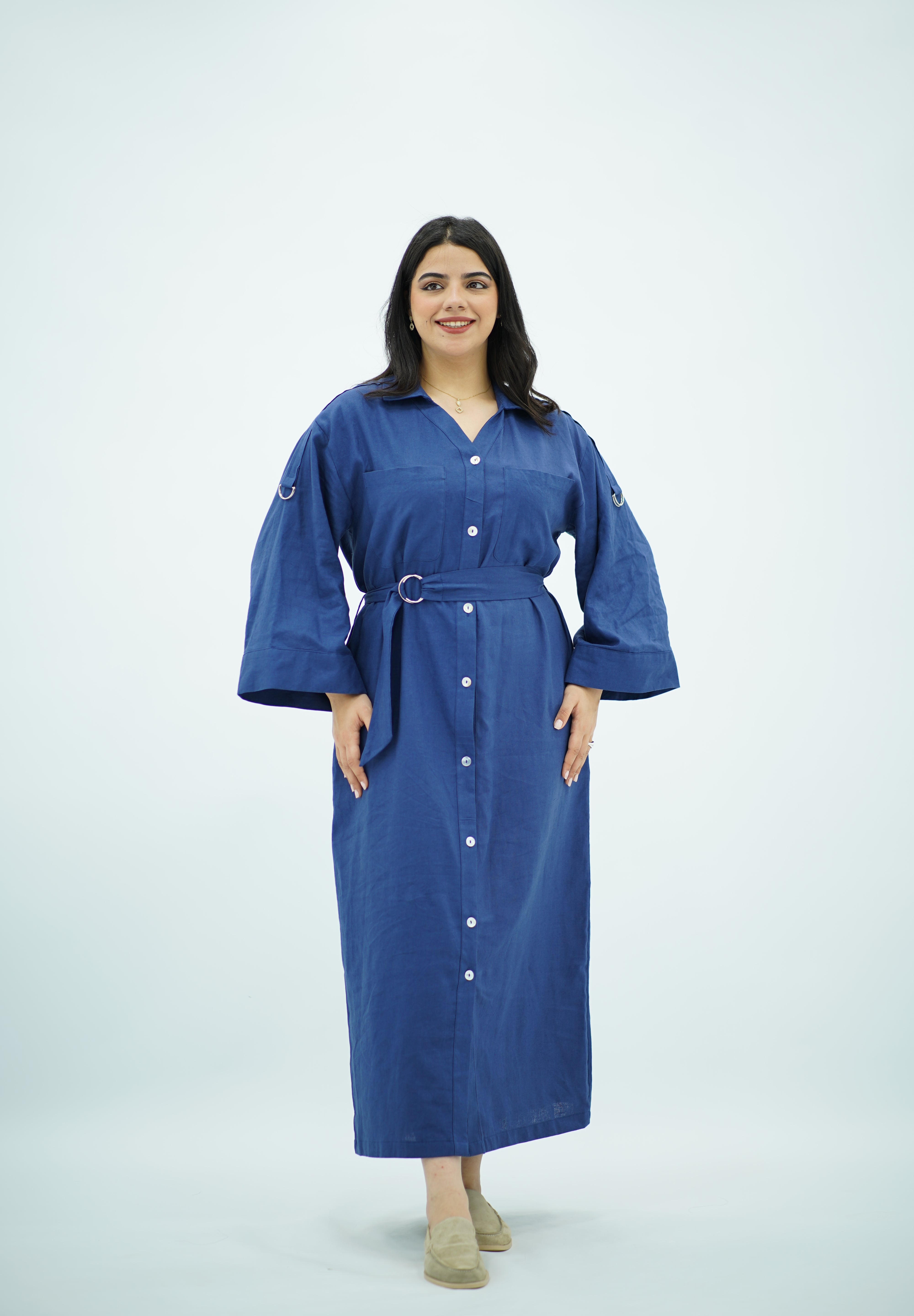Robe En Lin Bleu indigo