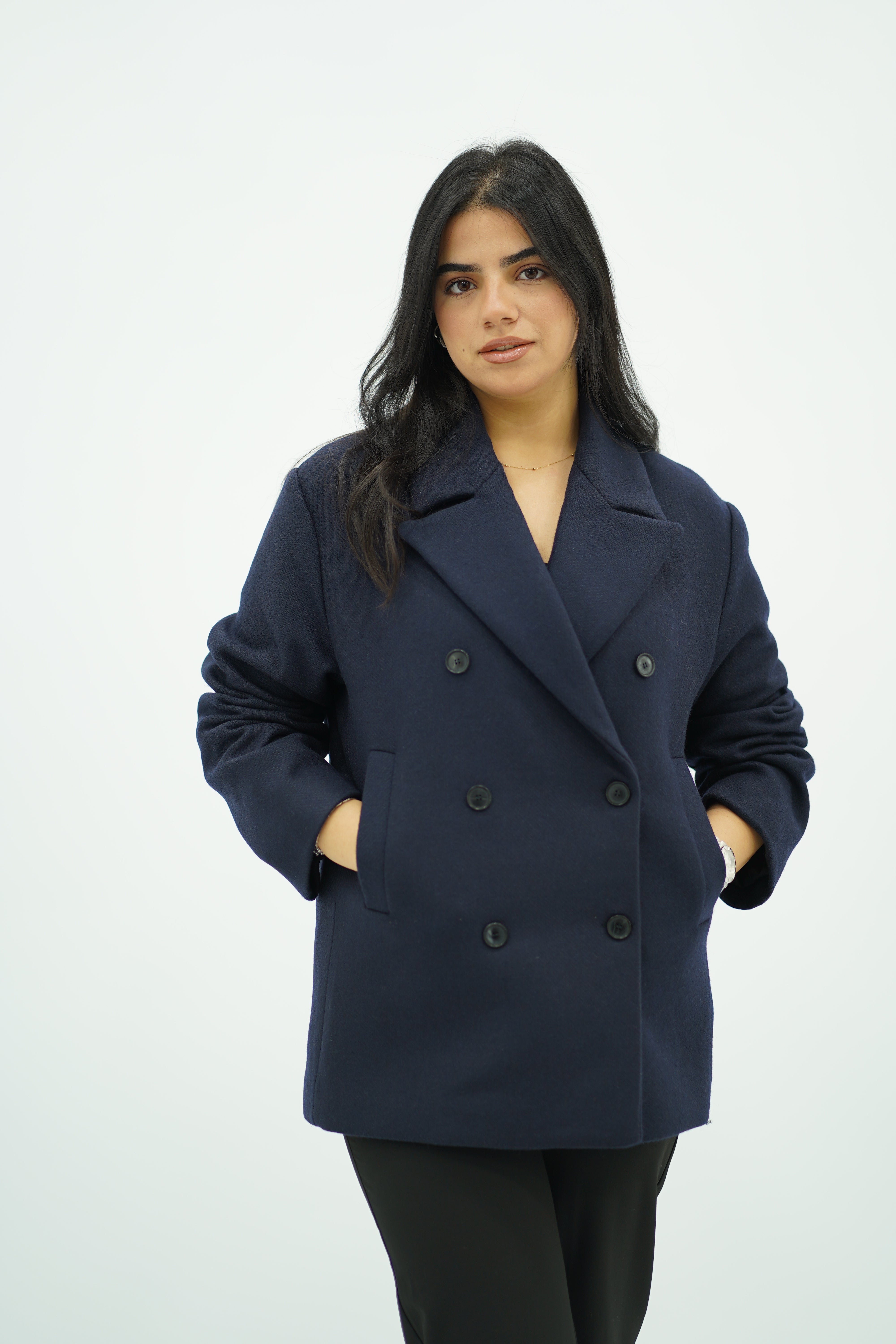 Manteau court à double boutonnage - bleu nuit