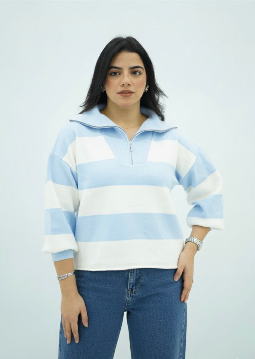 Pulls rayés à col zippé