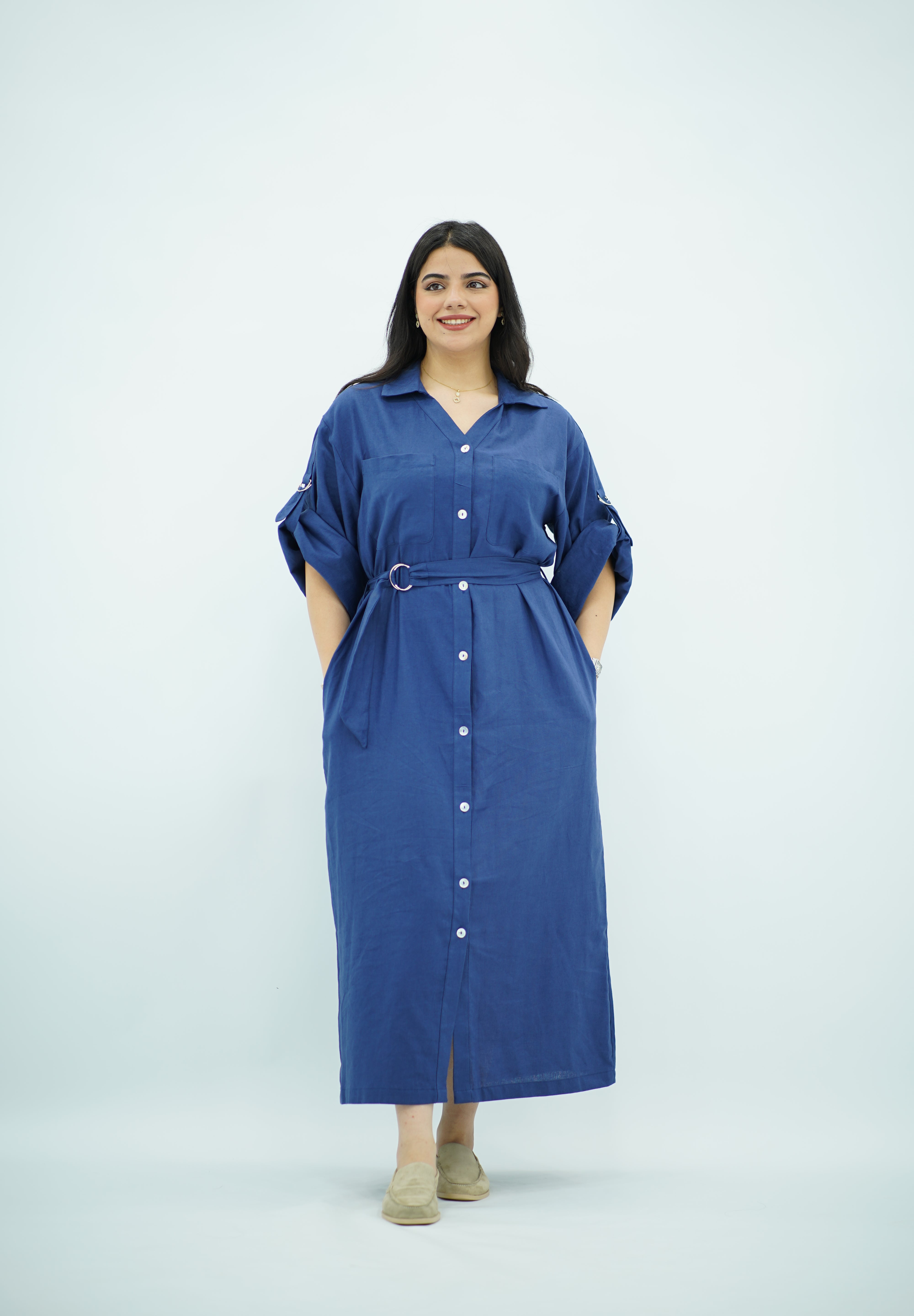 Robe En Lin Bleu indigo