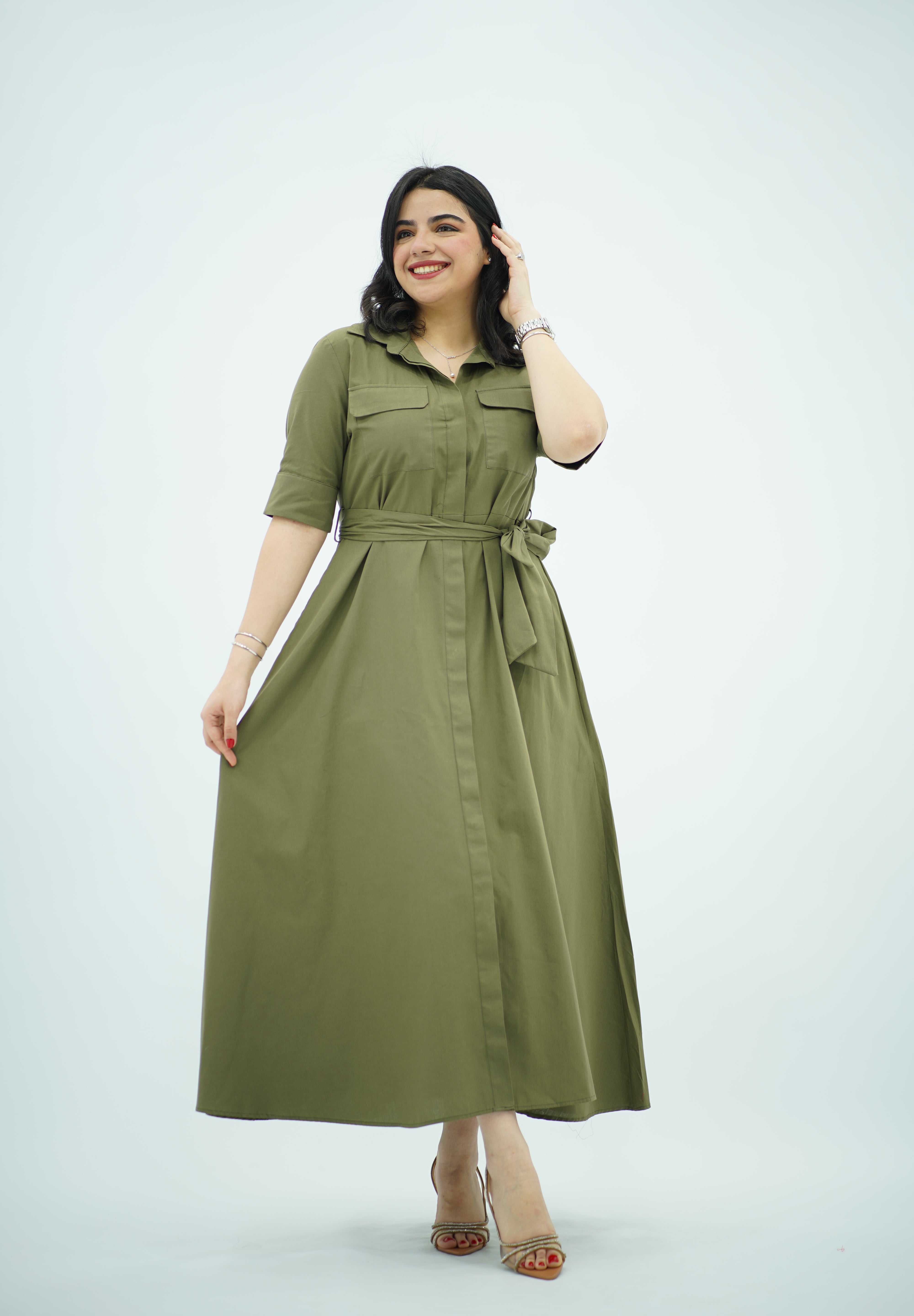 Robe en popeline Vert Kaki