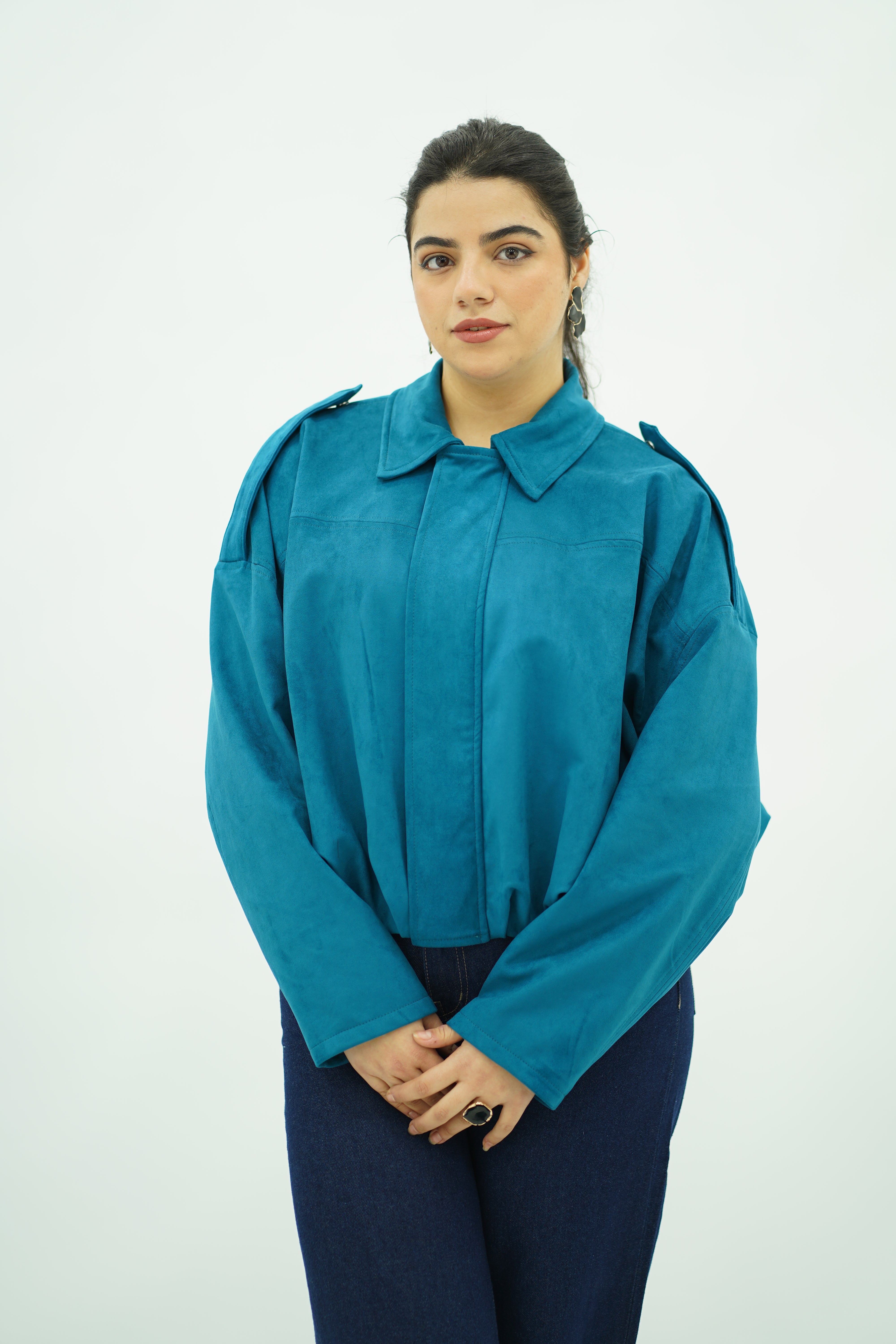 Bomber Bleu turquoise en faux daim