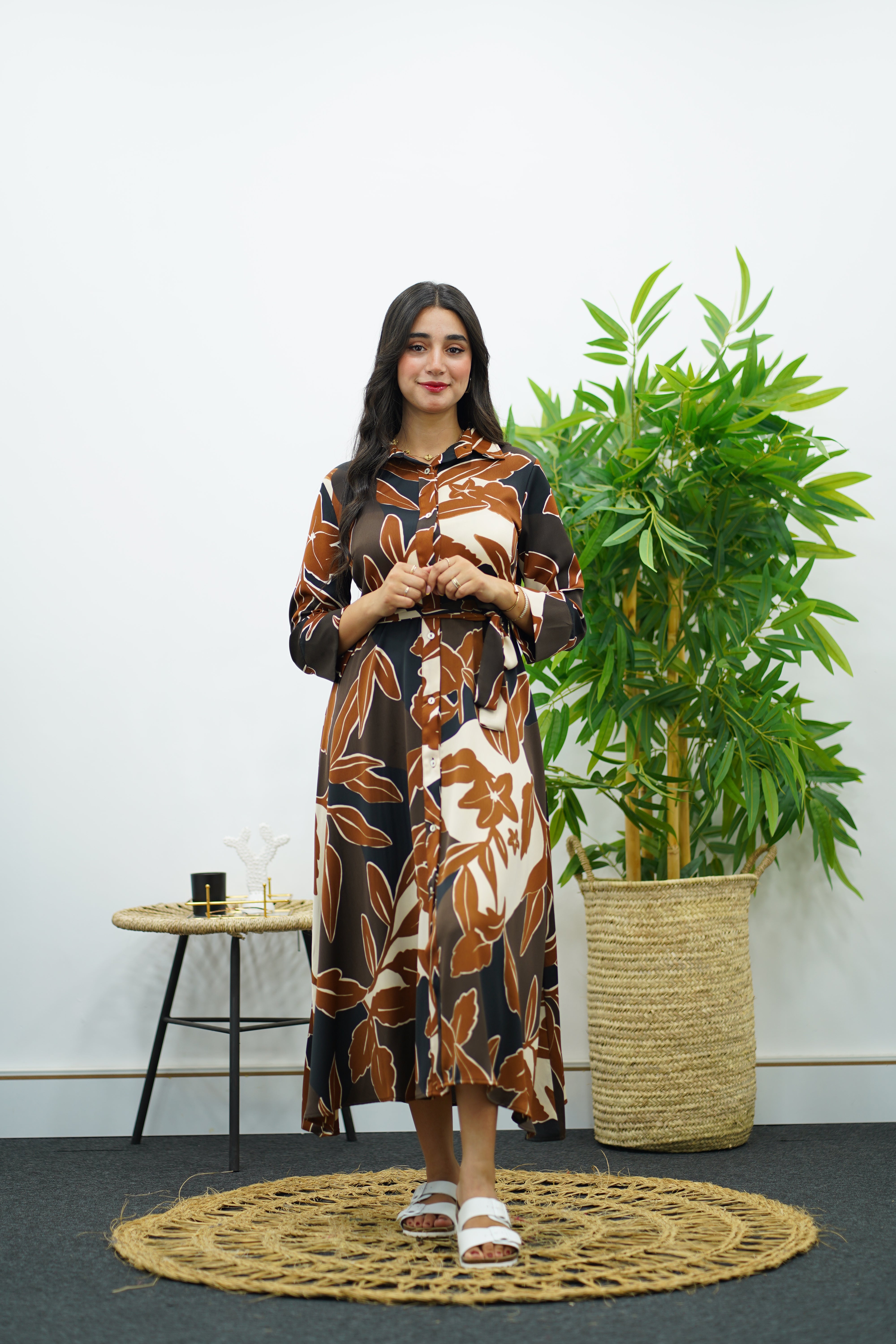 Robe fluide imprimé feuillage
