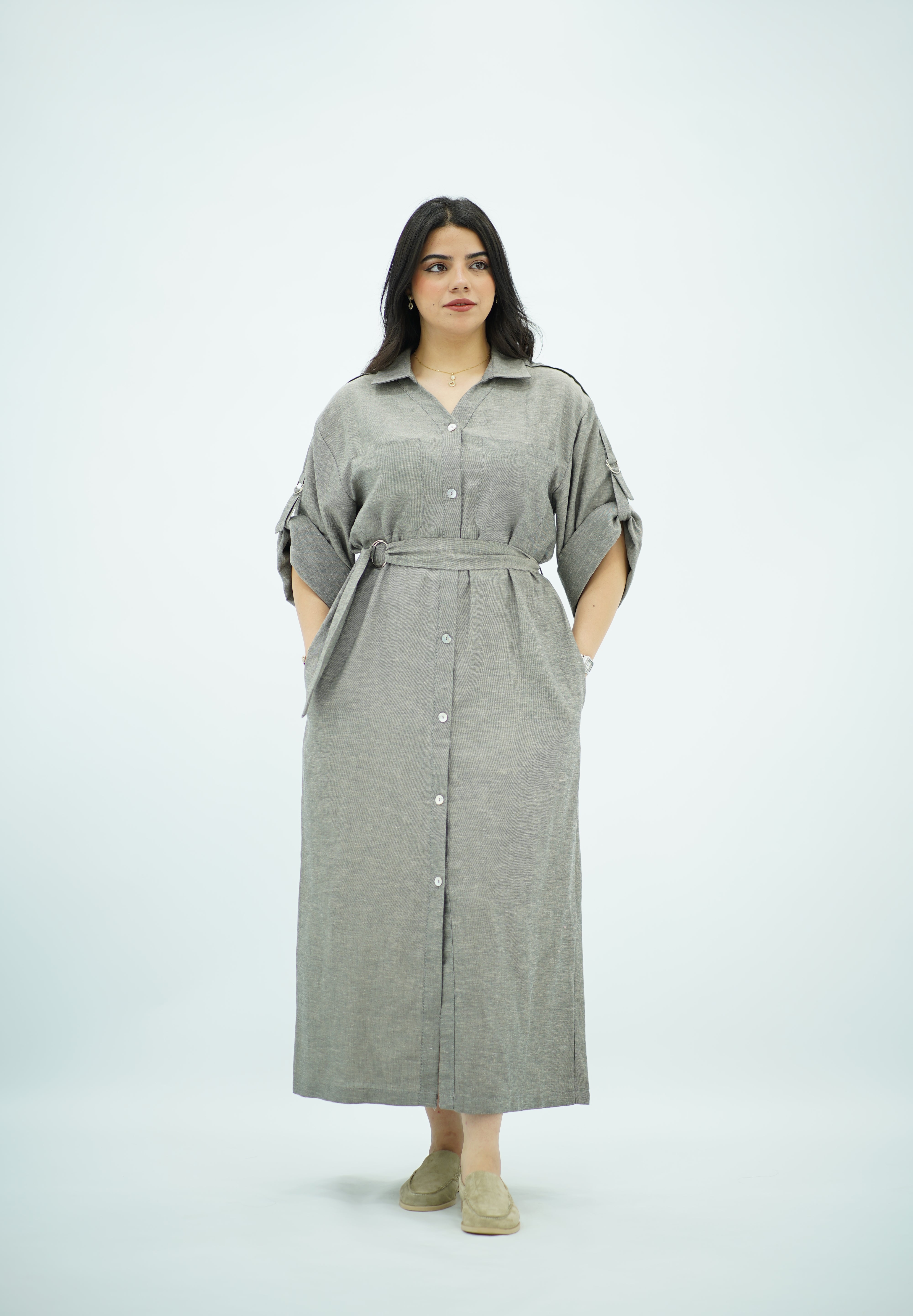 Robe Gris Longue En lin