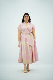 Robe Midi Vichy Rose et Beige