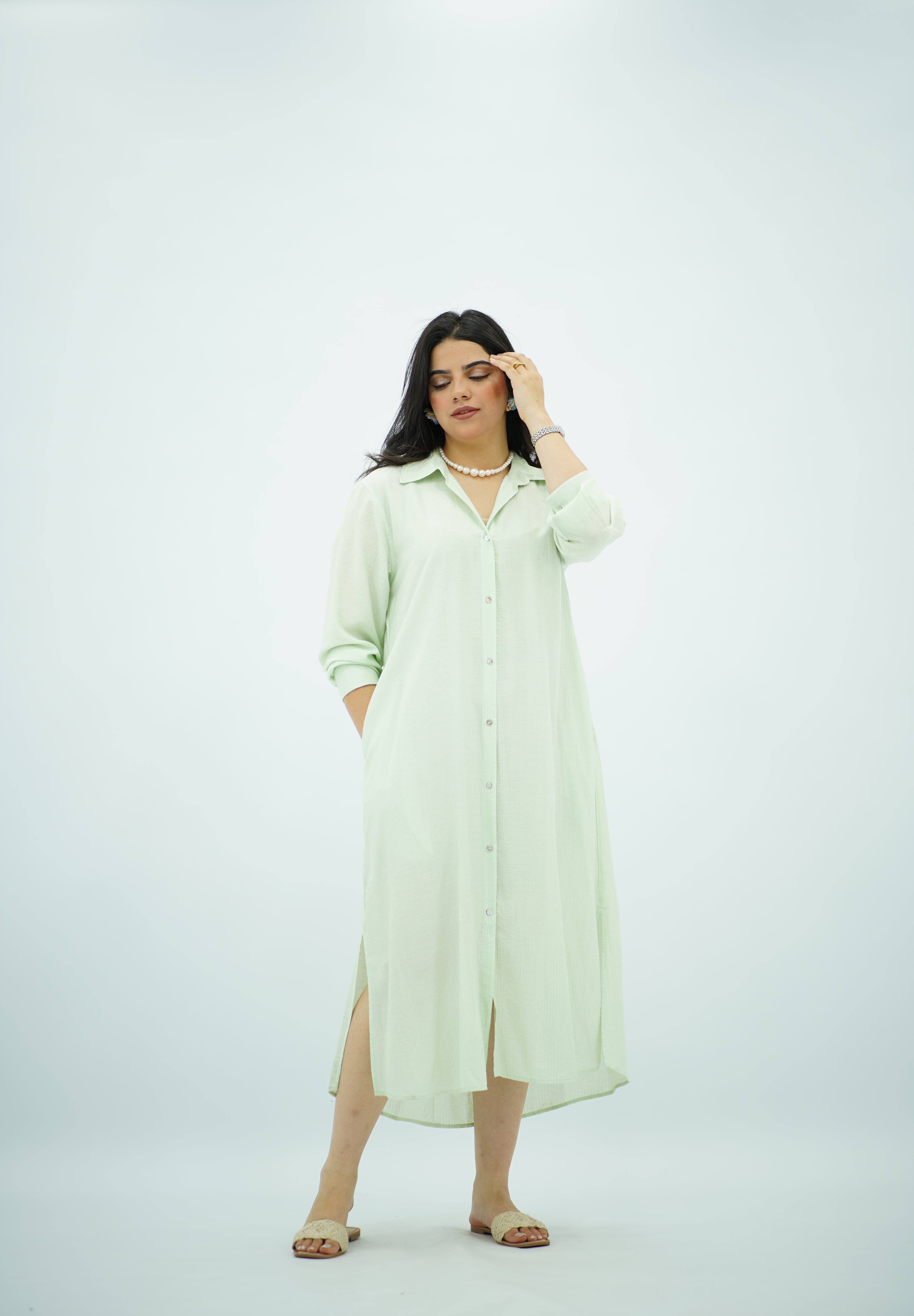 Robe chemise fluide vert eau