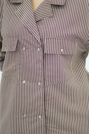 Chemise Rayée Style Saharienne à Double Boutonnage