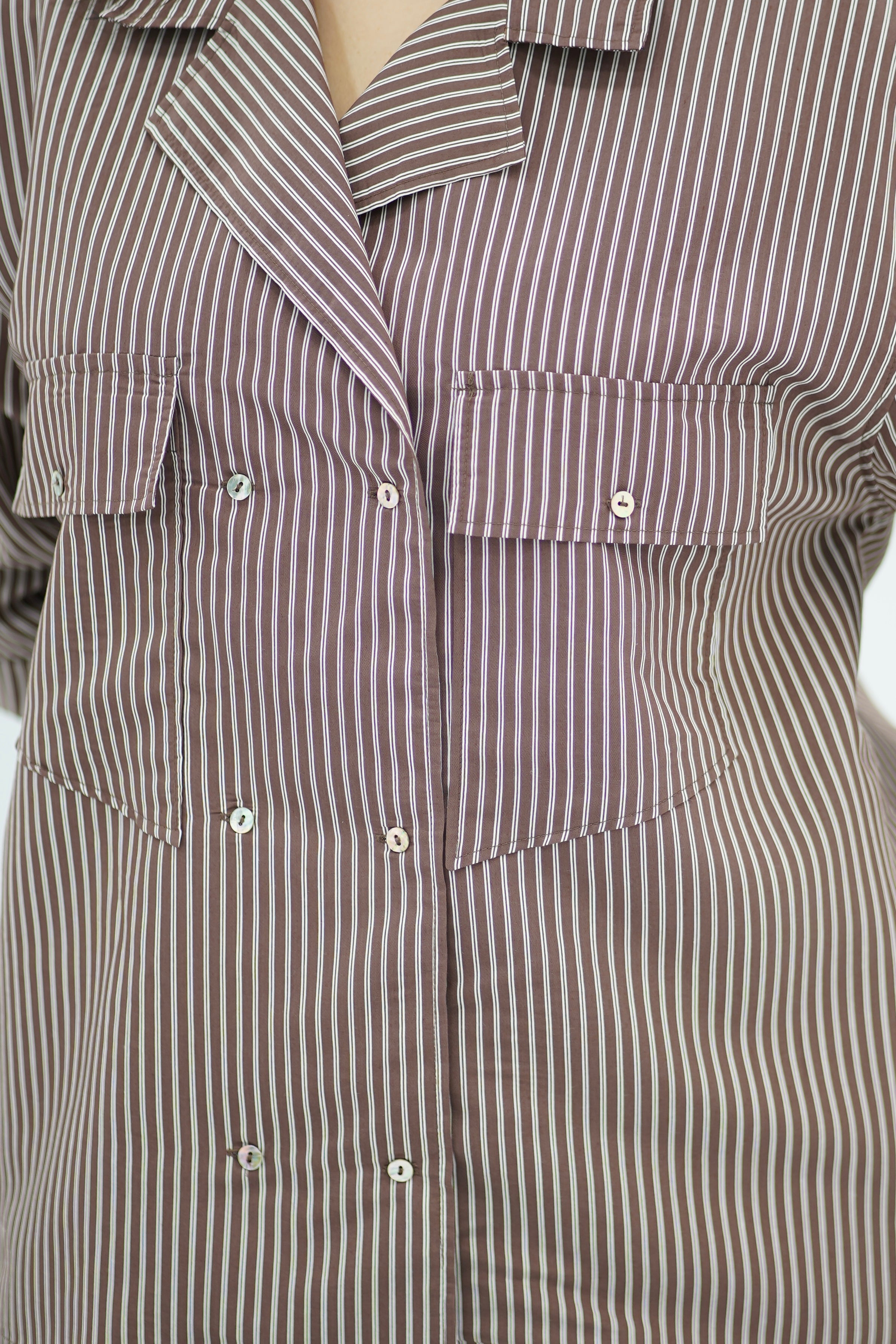 Chemise Rayée Style Saharienne à Double Boutonnage