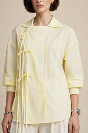 Chemisier Croisé Style Kimono à Rayures Pastel