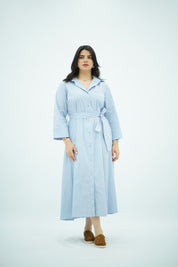 Robe-chemise longue rayée bleu ciel