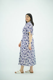 Robe Midi Fleurie Bleu et Blanc