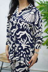 Ensemble bleu a motifs- Chemise & pantalon