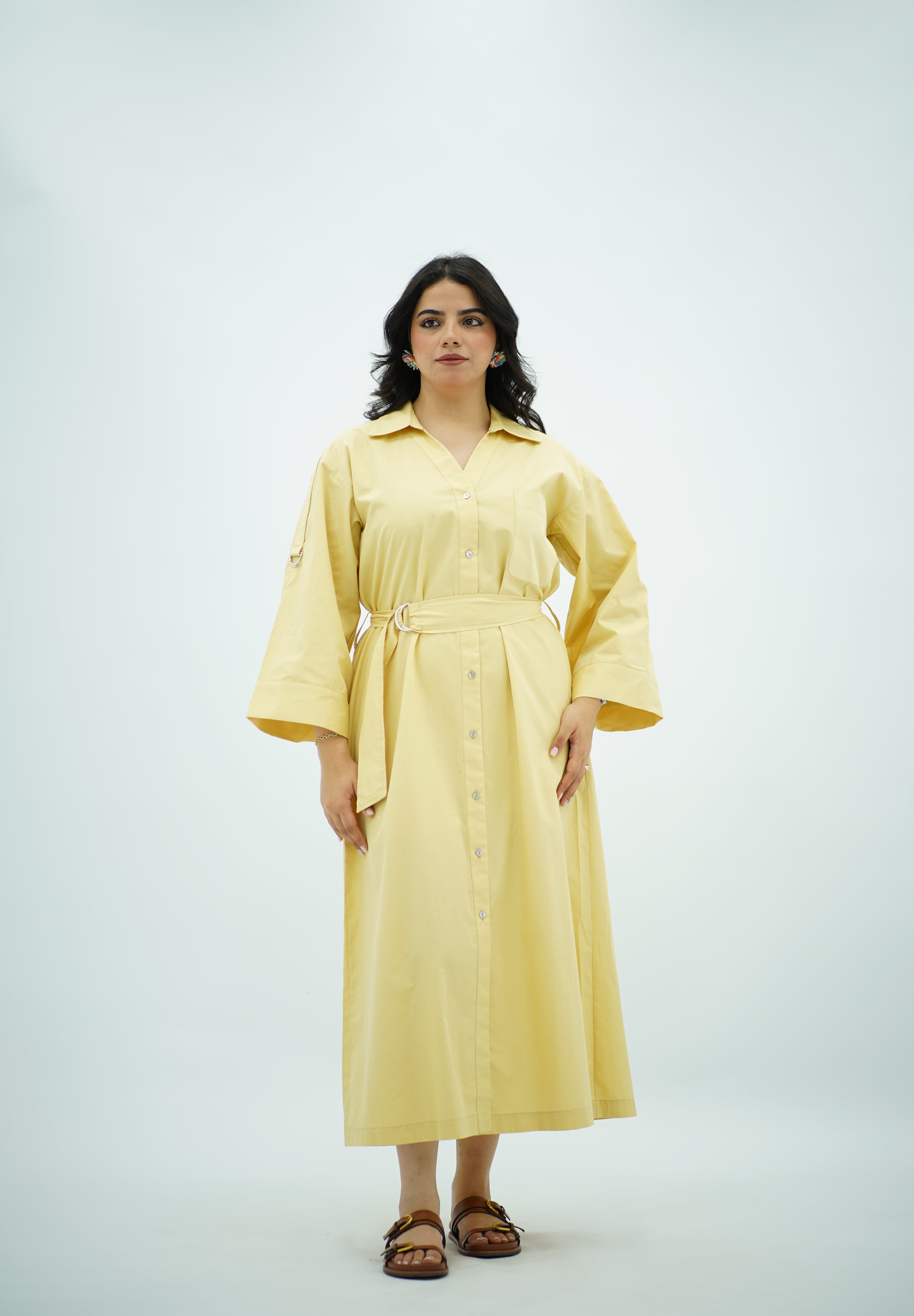 Robe Longue en popeline Jaune