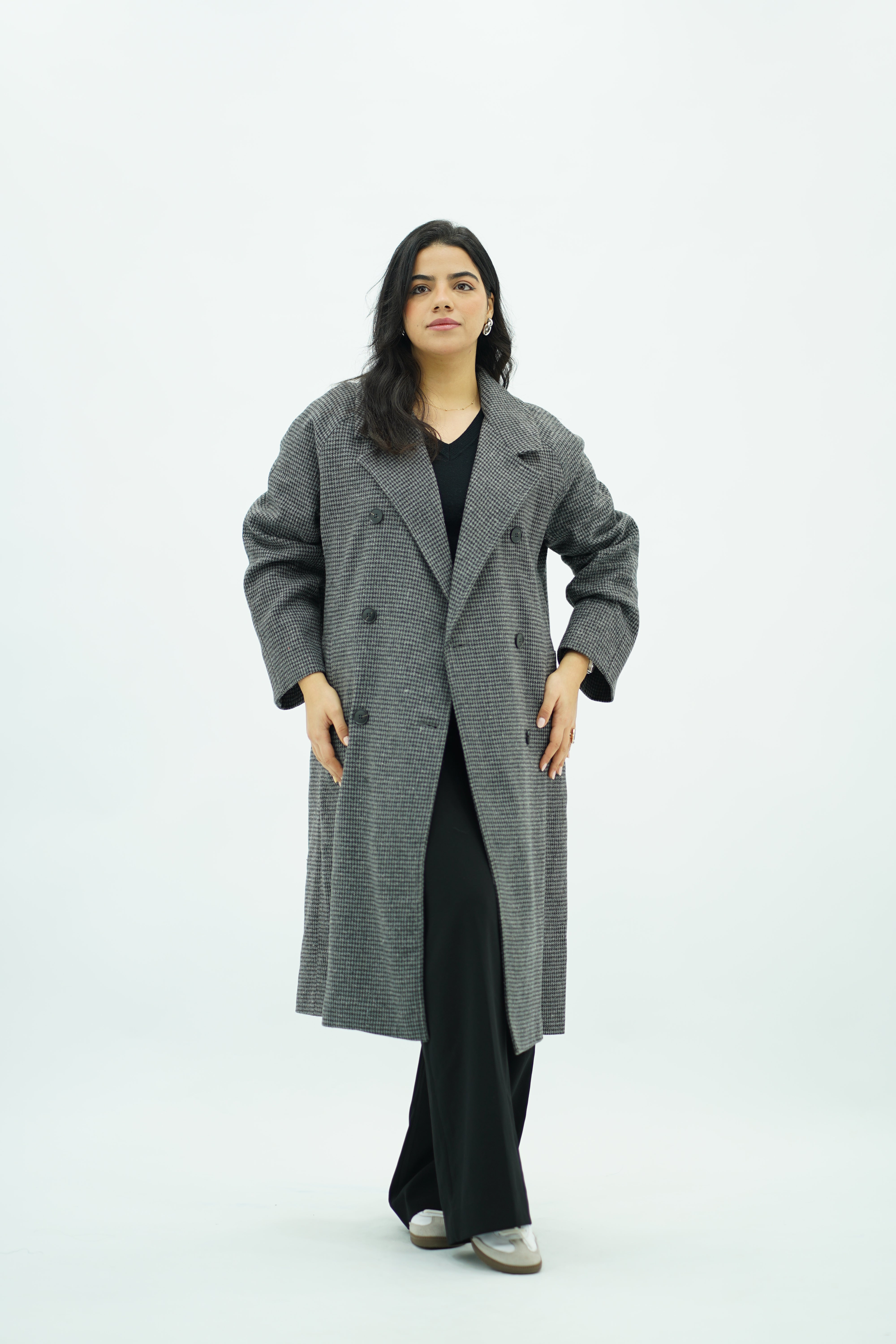 Manteau Gris oversize pied de poule