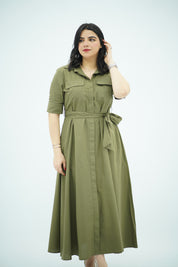 Robe en popeline Vert Kaki