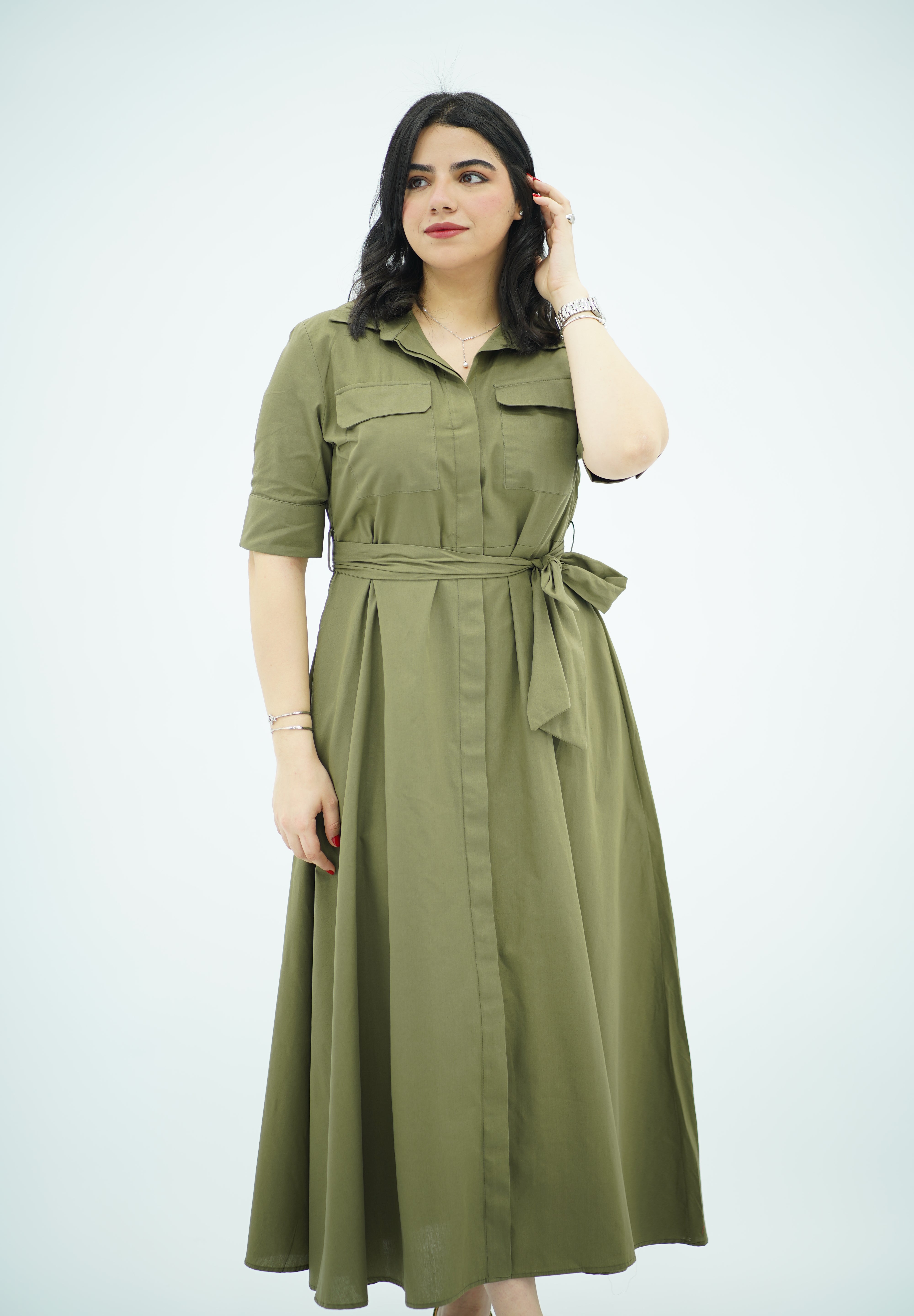 Robe en popeline Vert Kaki