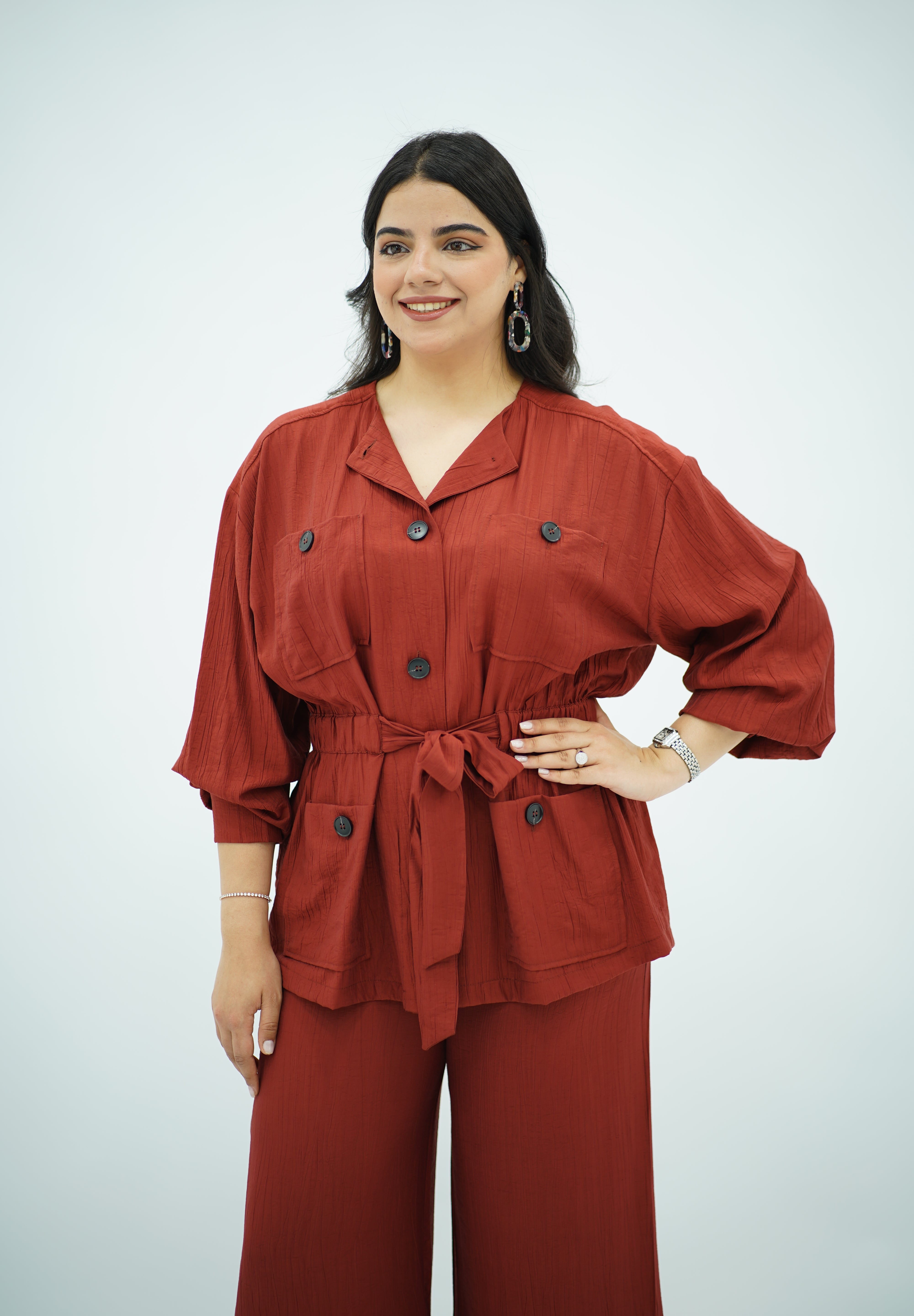 Ensemble En crêpe plissé Rouge brique