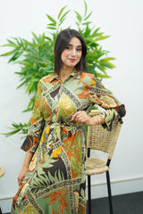 Robe longue à imprimé tropical