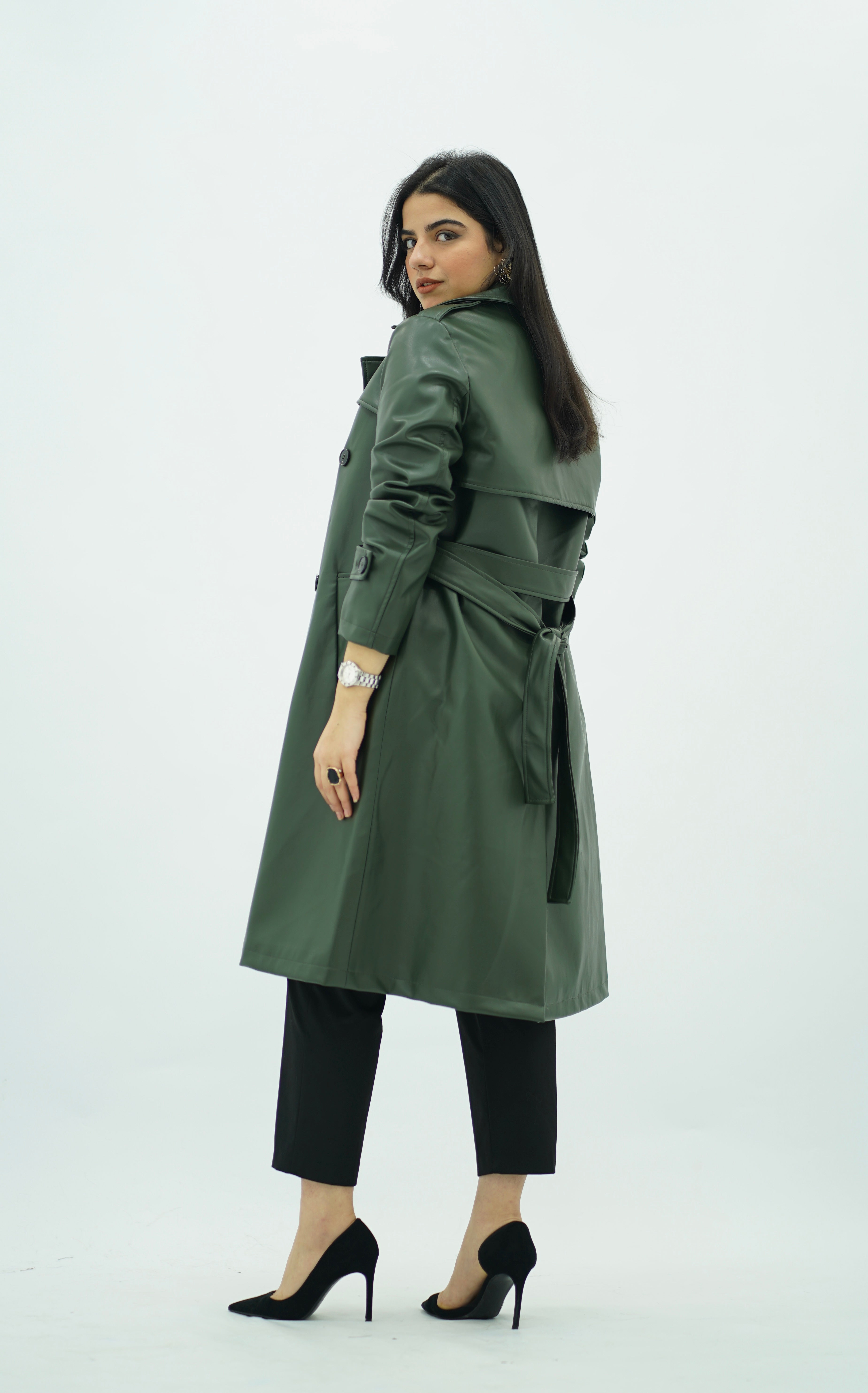 Trench Coat en Similicuir Kaki