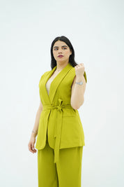 Gilet sans manches ceinturé – vert citron